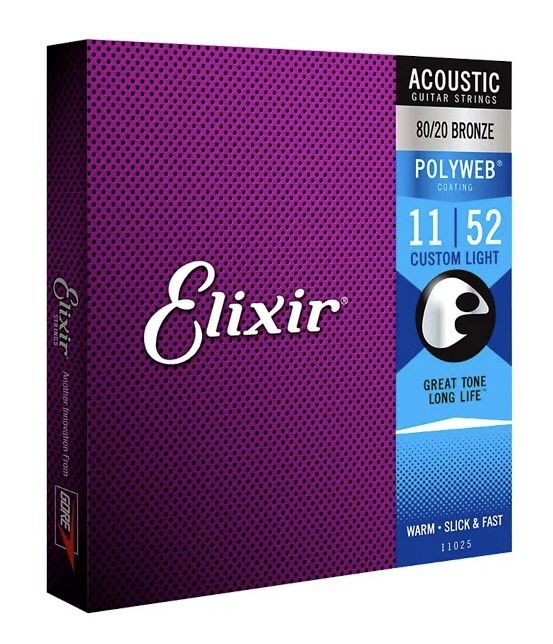 สายกีต้าร์โปร่ง เคลือบกันสนิม Elixir 80/20 Bronze Polyweb Anti-rust Extra light 11-52