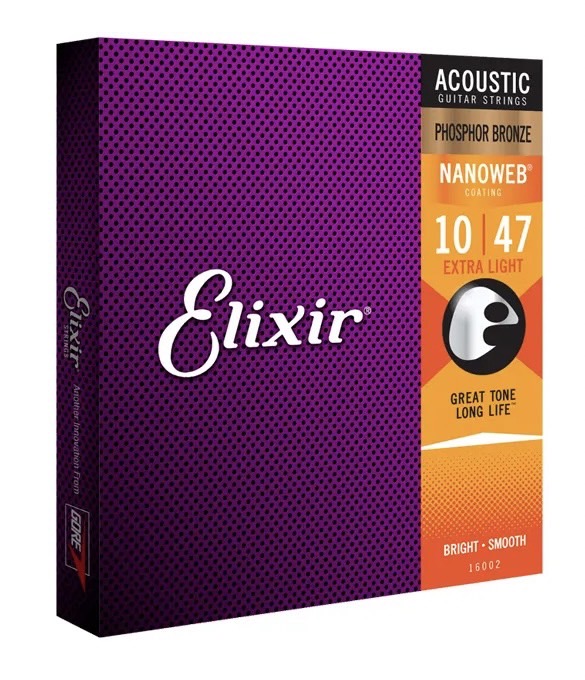 สายกีต้าร์โปร่ง เคลือบกันสนิม Elixir Phosphor Bronze Nanoweb Anti-rust Extra light 10-47